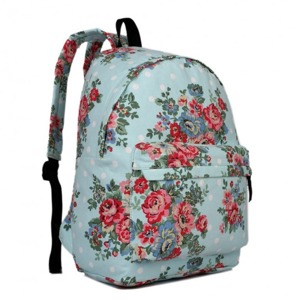 Miss LULU | Batoh Lulu Floral Vintage - světle modrý
